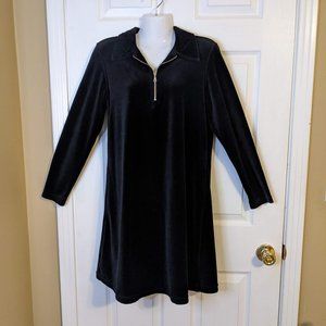 Eddie Bauer Black Velvet Zip Front Neckline Long Sleeve Midi Dress - size S